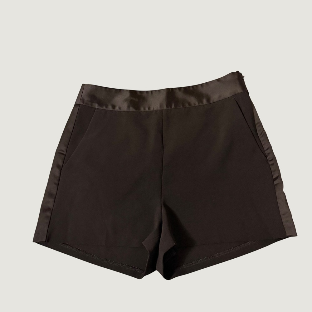 Express Womens Black Satin Trim Tuxedo Shorts High Waisted Side Zip Size 6